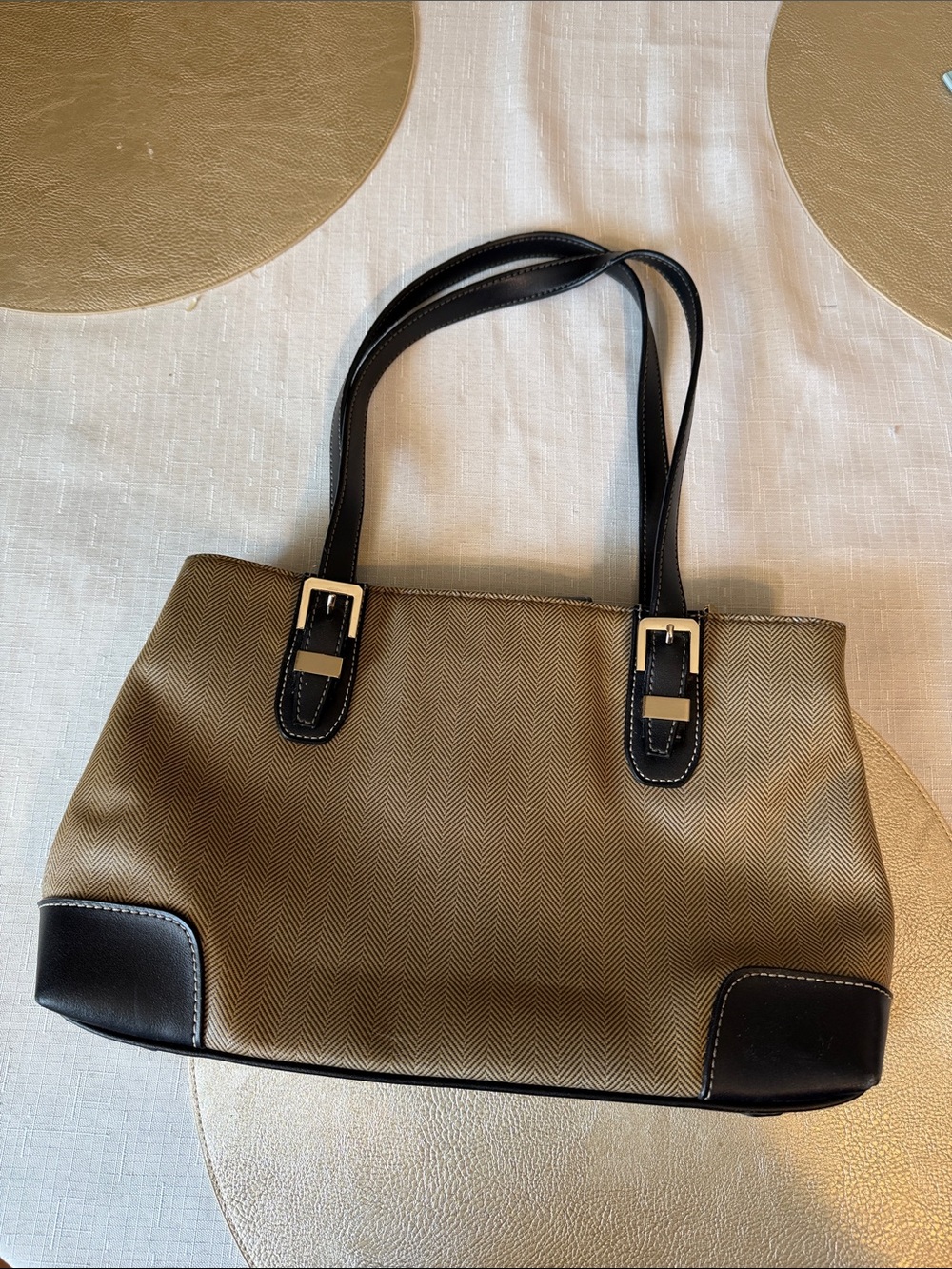 Women’s Tan and Black Tote Bag - Classic Everyday Shoulder Bag